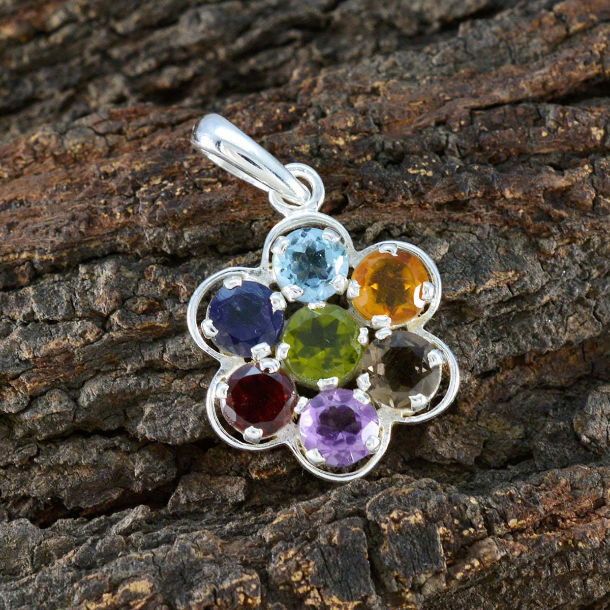 Multi Stone Whisper-thin Turkish 925 Silver multiple Noelia Contemporary multicolor Pendant Jewelry