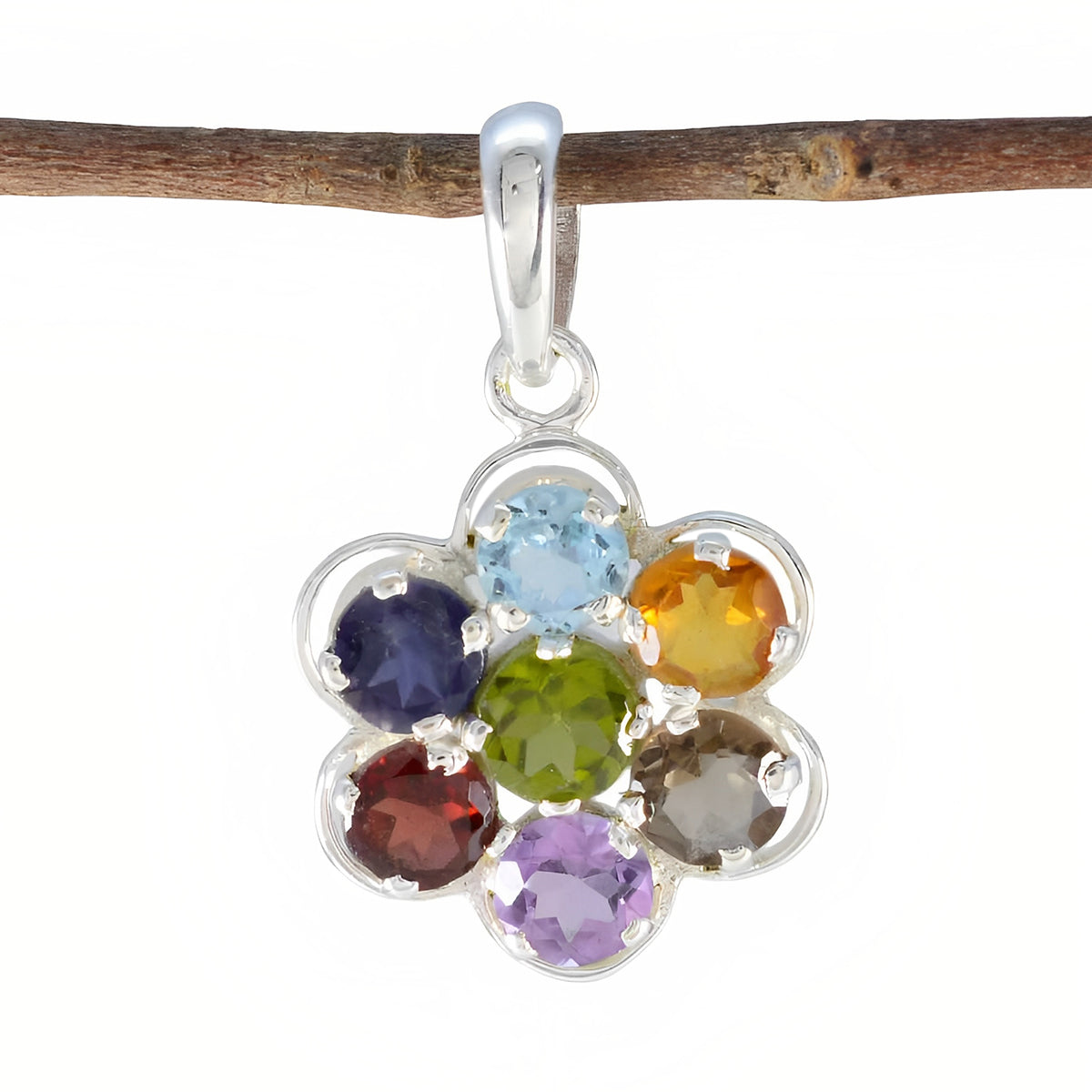 Multi Stone Whisper-thin Turkish 925 Silver multiple multicolor Pendant Image principale du produit