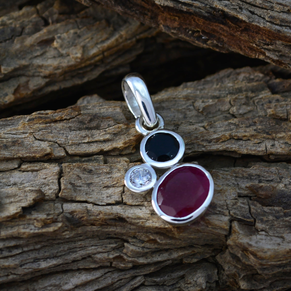 Elegante Japanse sterling zilveren trilogie met meerdere stenen, Ayaka, glamoureuze veelkleurige hanger, sieraden Secundaire afbeelding