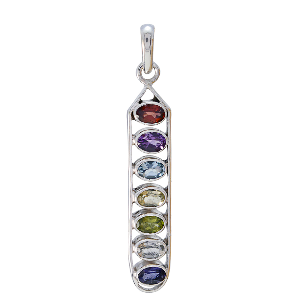 Multi Stone Tiny Mexican 925 Silver Hepta multicolor Pendant Immagine principale del prodotto