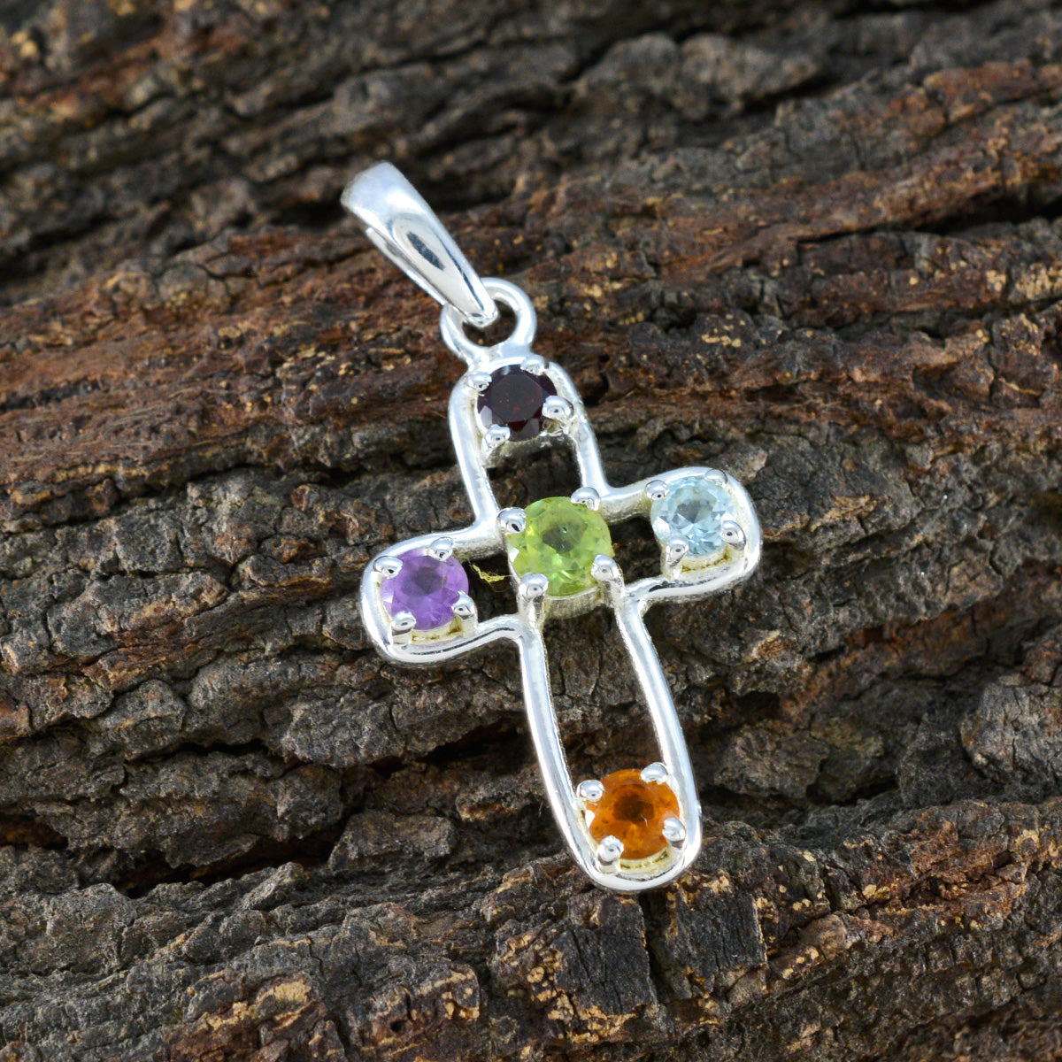Multi Stone Whisper-thin Russian Silver quarter Giulia Modern multicolor Pendant Jewelry