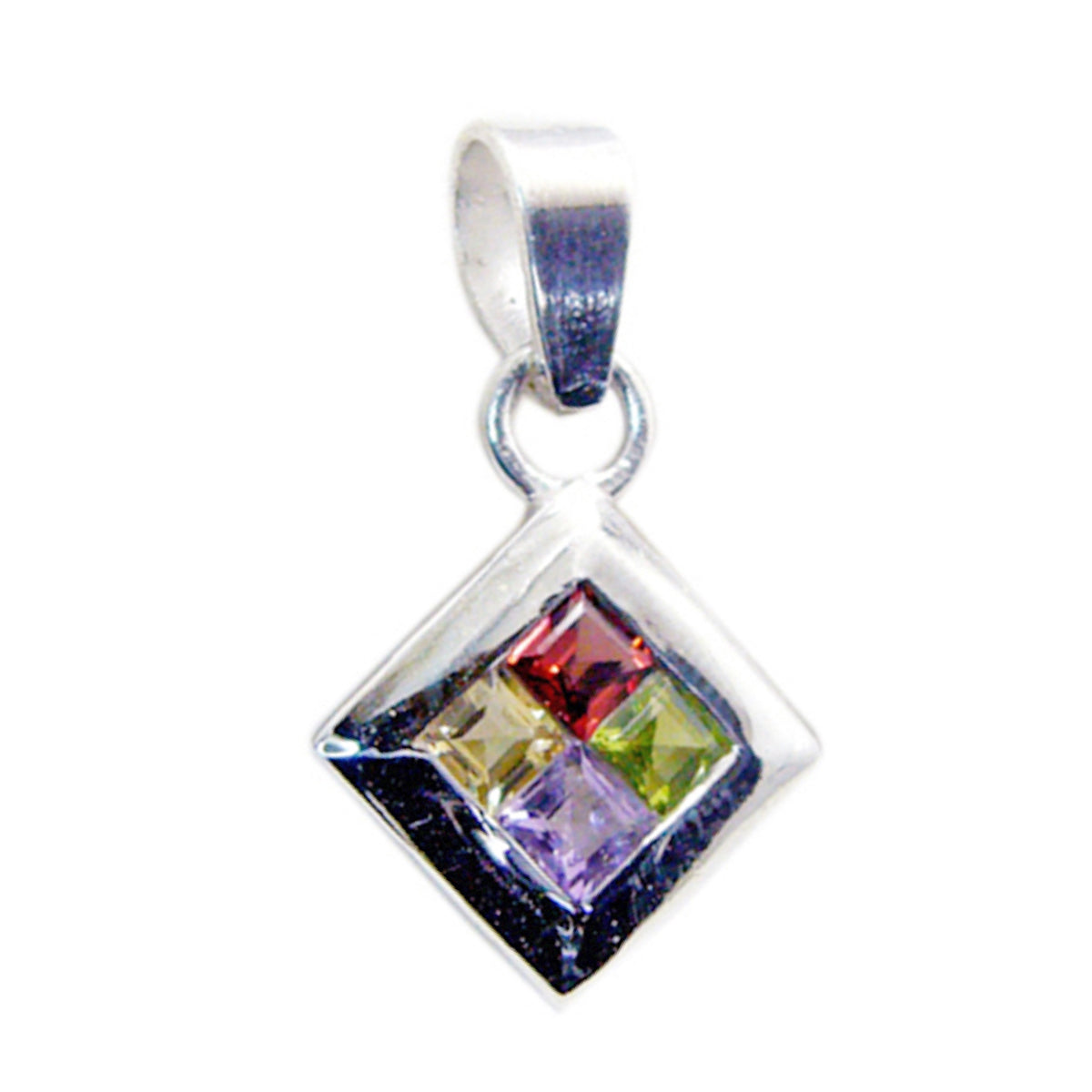 Multi Stone Whisper-thin Turkish Silver quarter multicolor Pendant Главное изображение товара