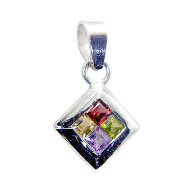 Multi Stone Whisper-thin Turkish Silver quarter multicolor Pendant