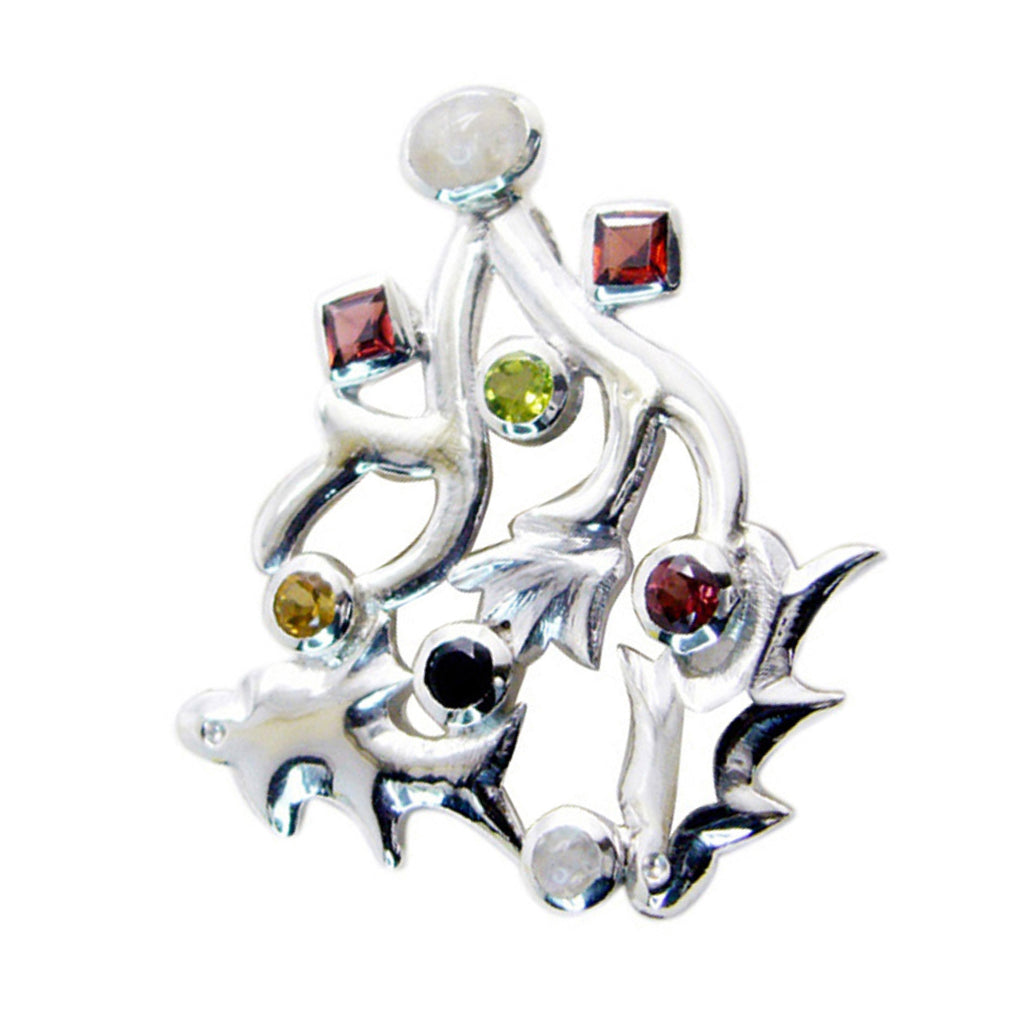 Multi Stone Statement Moroccan Sterling Silver multiple multicolor Pendant
