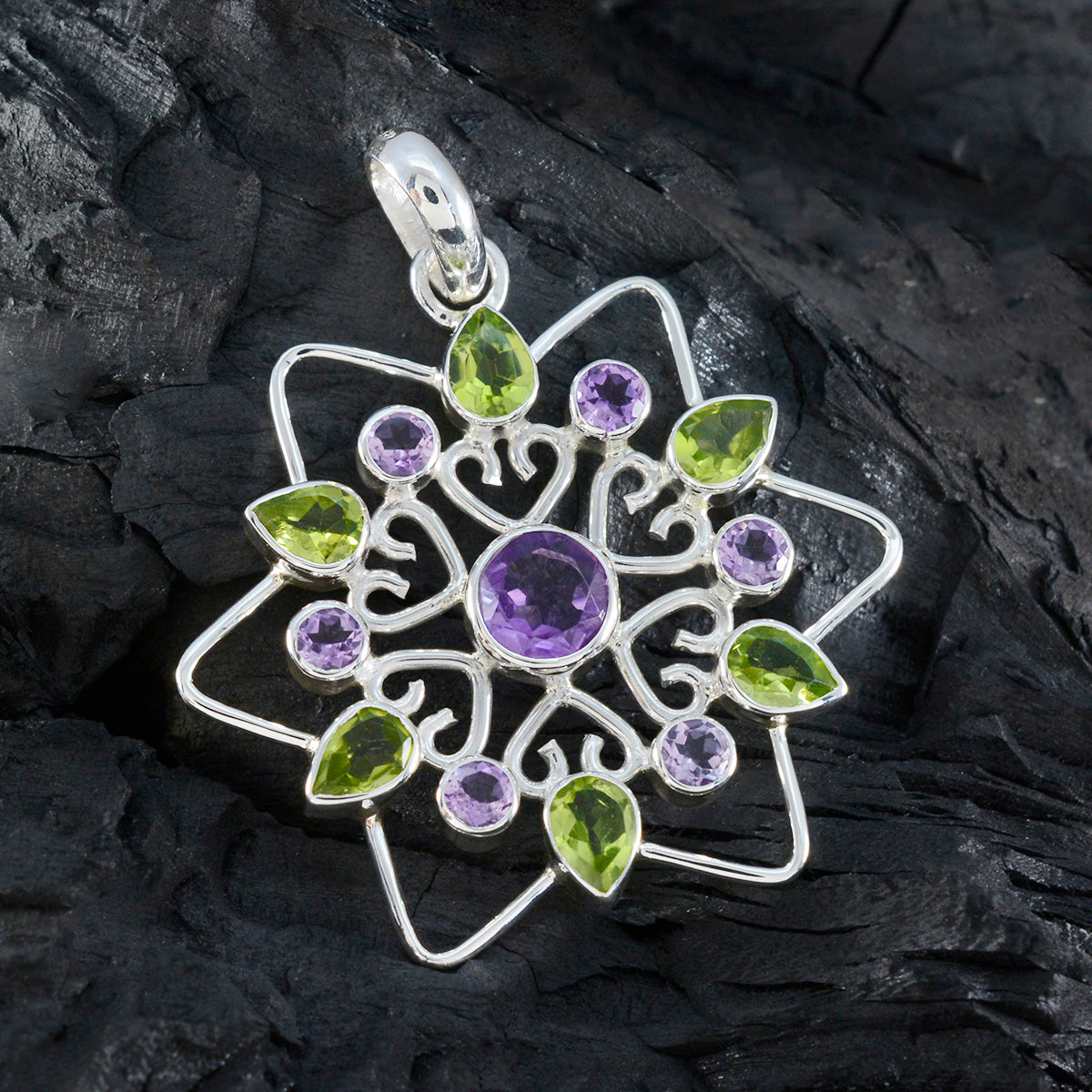 Multi Stone Edgy Turkish 92.5 Silver multiple Olivia wedding multicolor Pendant Jewellery