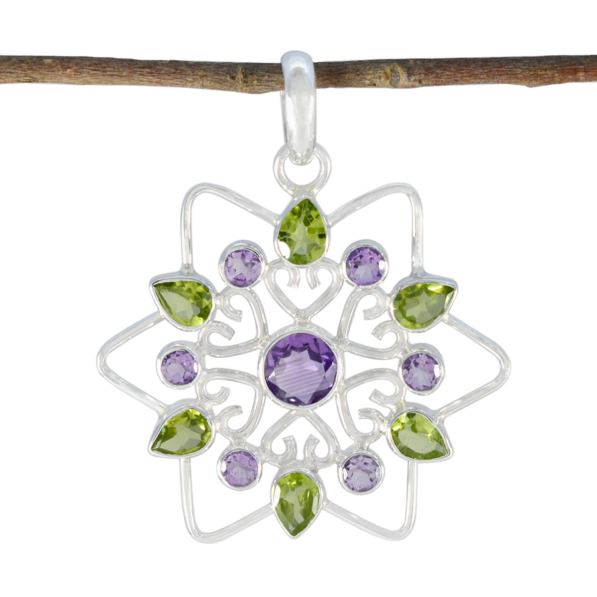 Multi Stone Edgy Turkish 92.5 Silver multiple multicolor Pendant