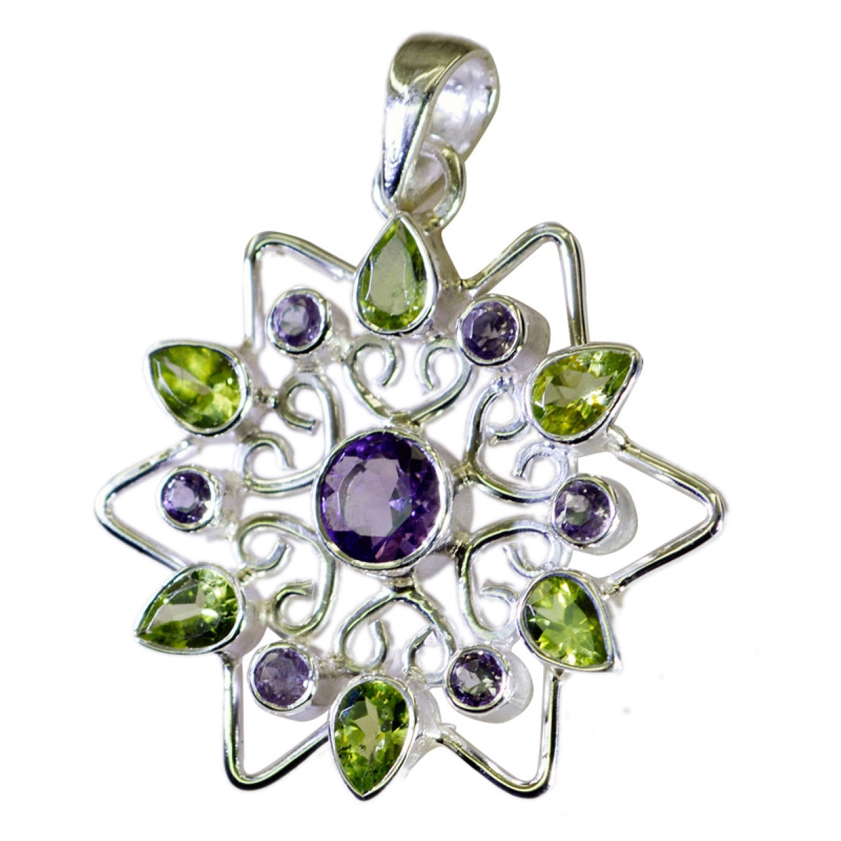 Pendentif multicolore en argent 92,5 avec pierres multiples et pierres précieuses, bijou de mariage Olivia Image secondaire du produit