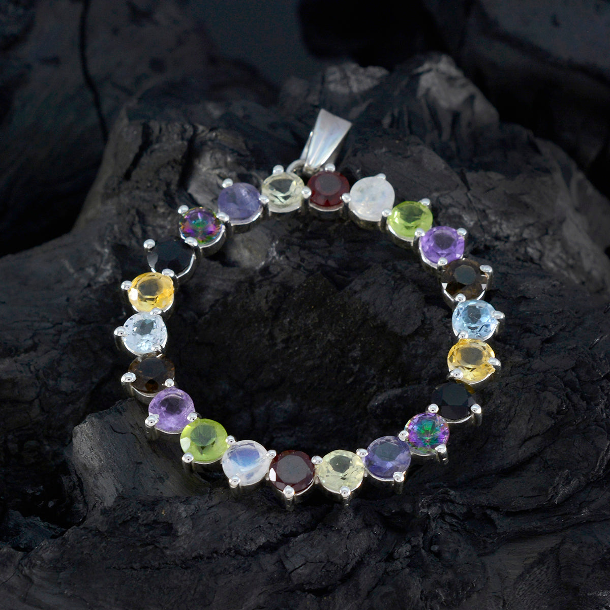 Multi Stone Essential Turkish Silver multiple Ivana wedding multicolor Pendant Jewelry