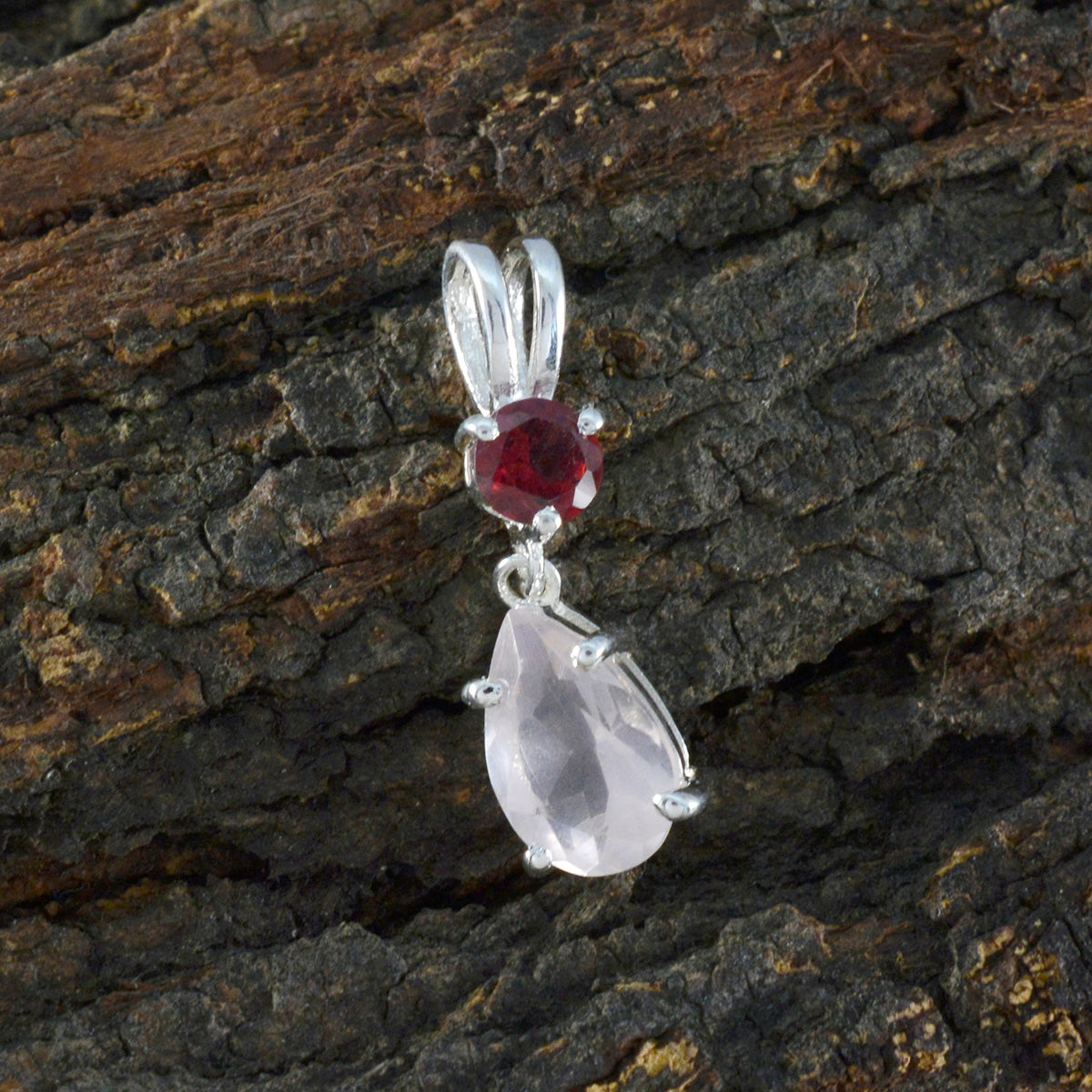 Minimalistischer japanischer Sterlingsilber-Anhänger „Toi et Moi Haruka“ mit mehreren Steinen, moderner mehrfarbiger Schmuck