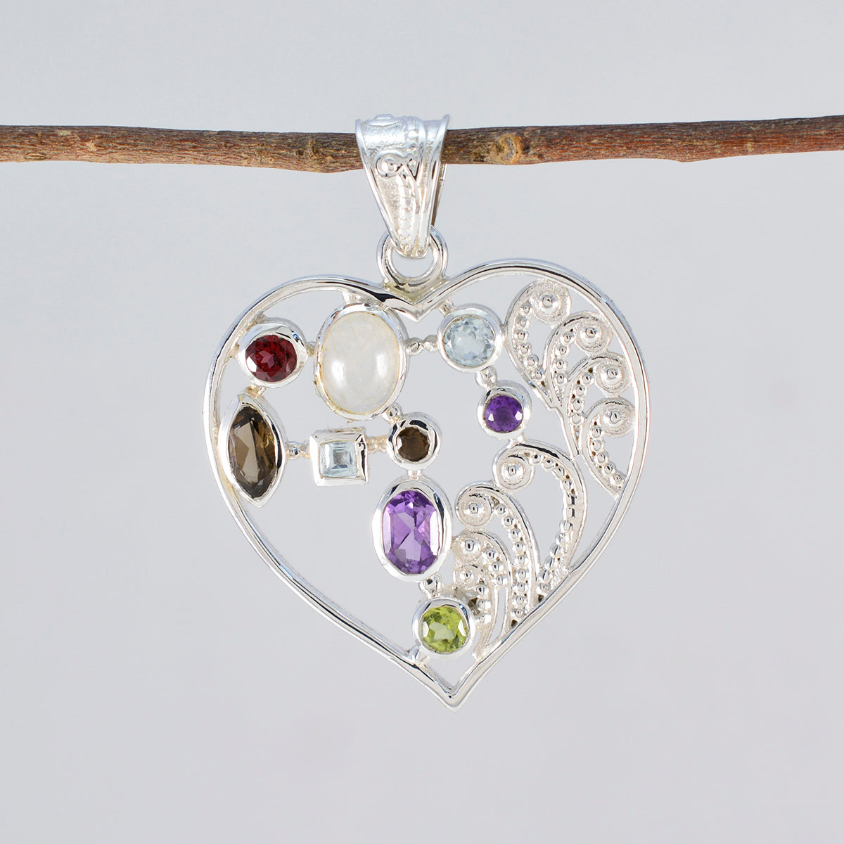 Multi Stone Statement Turkish Sterling Silver multiple Eleanor Victorian multicolor Pendant Jewellery
