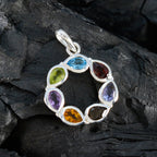 Multi Stone Whisper-thin Russian 925 Silver Hepta Hazel propsel multicolor Pendant Jewelry