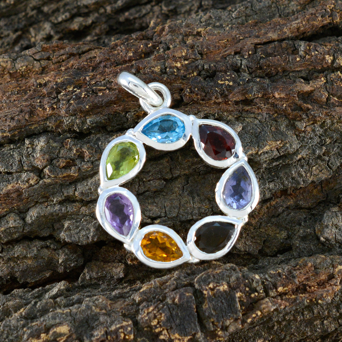 Multi Stone Whisper-thin Russian 925 Silver Hepta Hazel propsel multicolor Pendant Jewelry