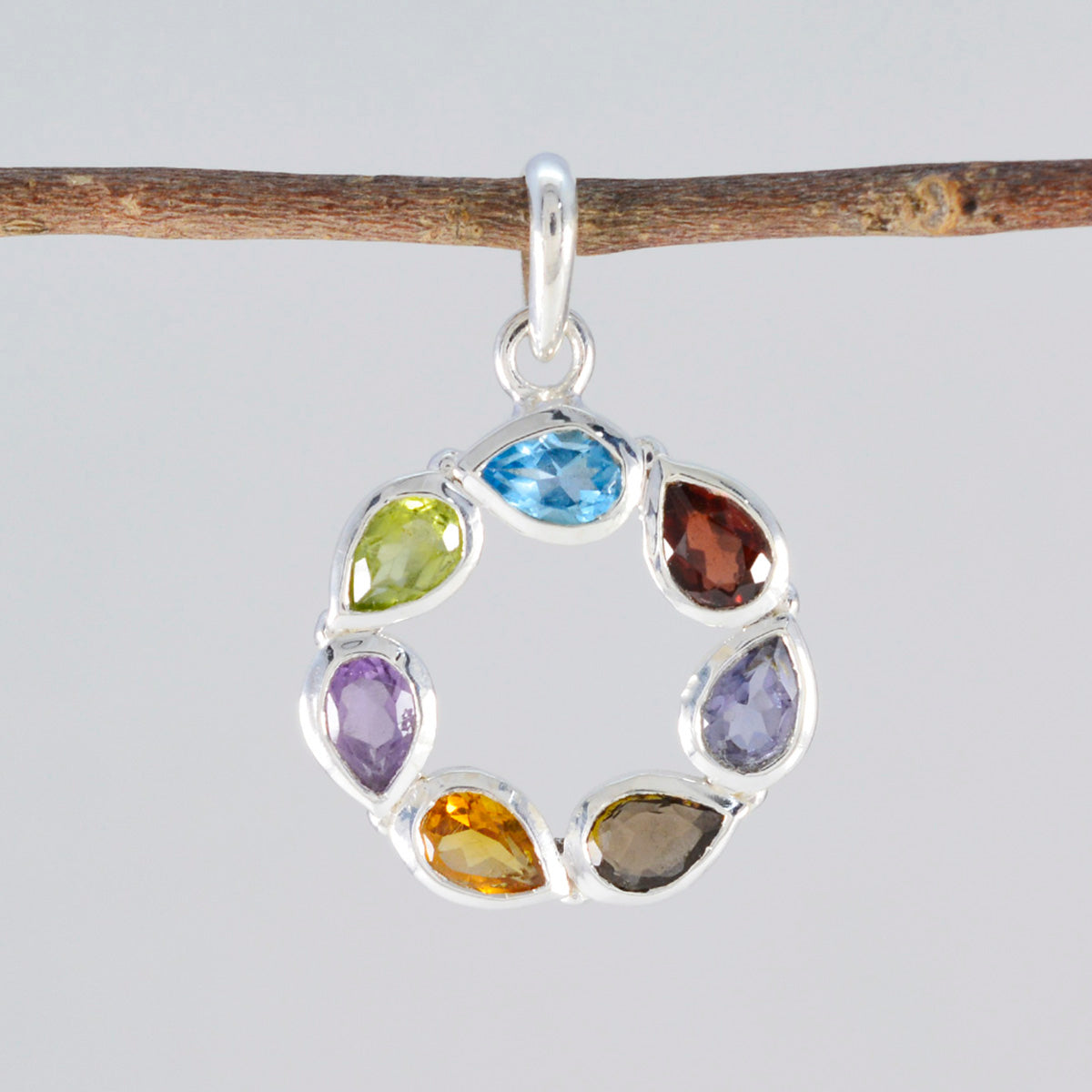 Multi Stone Whisper-thin Russian 925 Silver Hepta Hazel propsel multicolor Pendant Jewelry