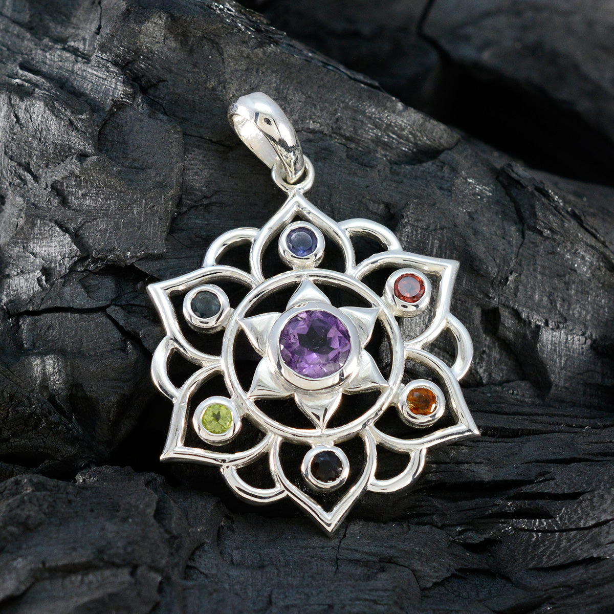 Multi Stone Eye-catching Moroccan 92.5 Silver Hepta Ida antique multicolor Pendant Jewellery