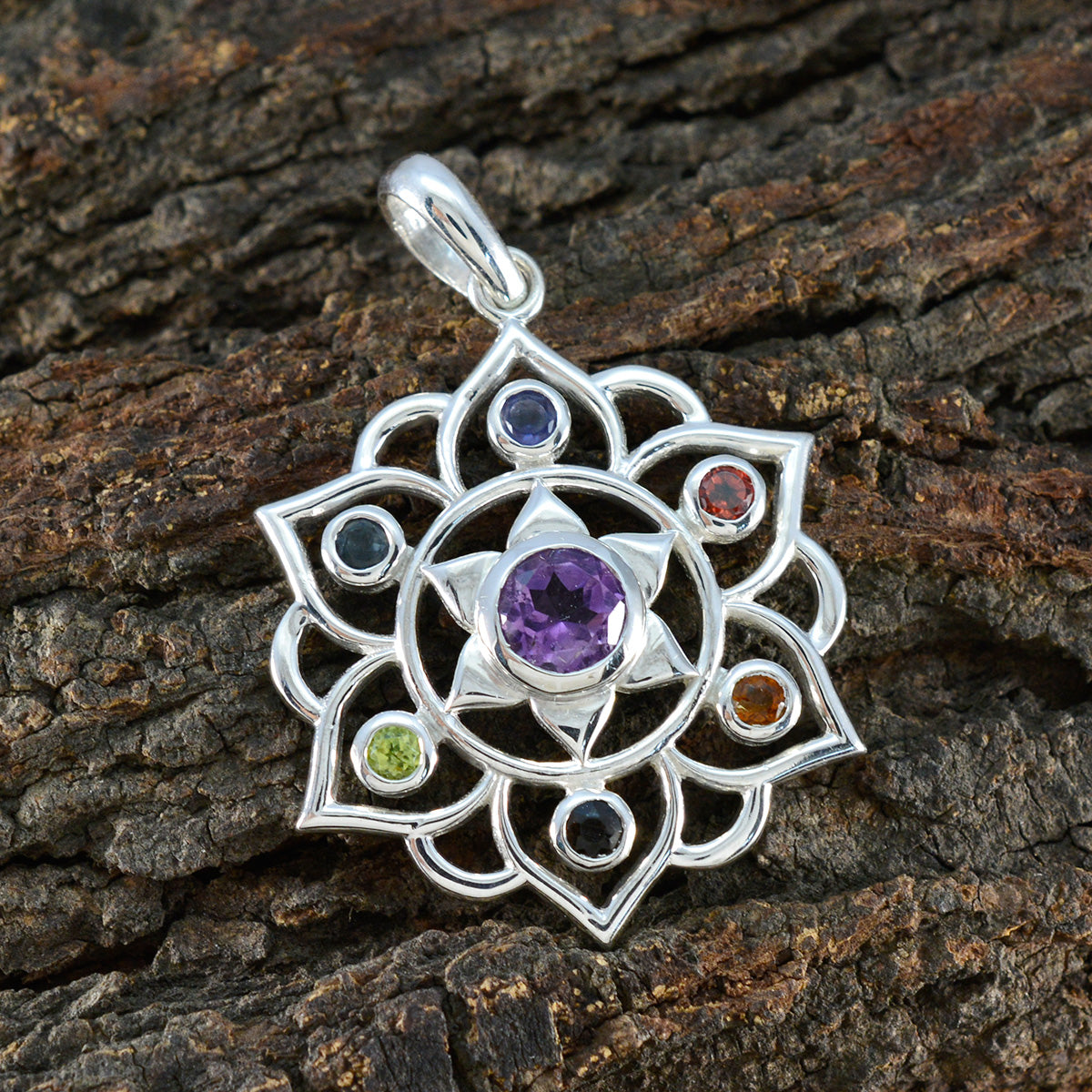 Multi Stone Eye-catching Moroccan 92.5 Silver Hepta Ida antique multicolor Pendant Jewellery