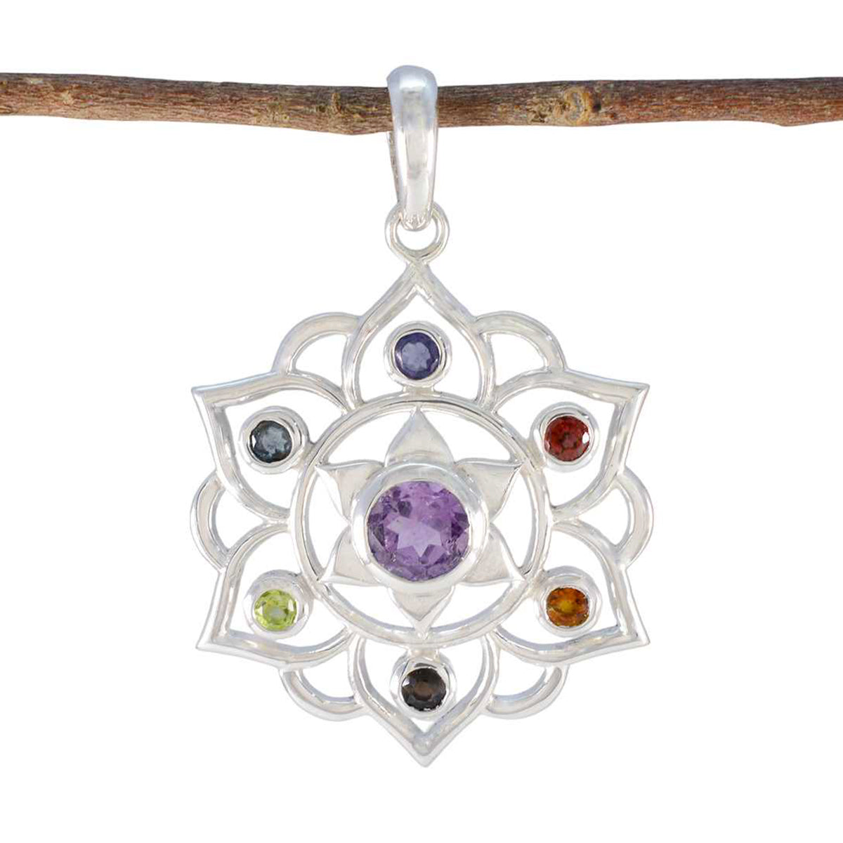 Multi Stone Eye-catching Moroccan 92.5 Silver Hepta multicolor Pendant
