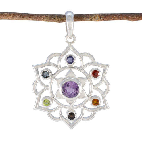 Multi Stone Eye-catching Moroccan 92.5 Silver Hepta multicolor Pendant