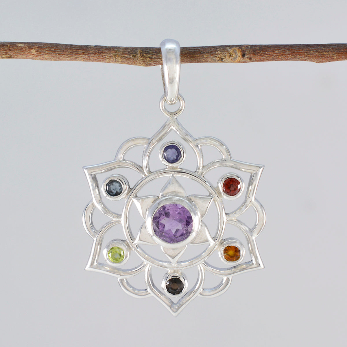 Multi Stone Eye-catching Moroccan 92.5 Silver Hepta Ida antique multicolor Pendant Jewellery