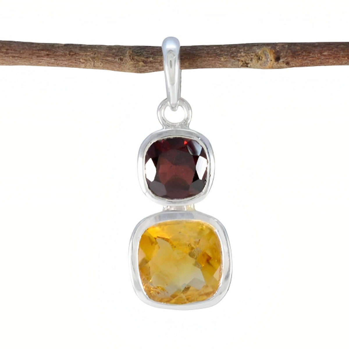 Multi Stone Whisper-thin Egyptian Silver Toi et Moi multicolor Pendant Hoofdafbeelding
