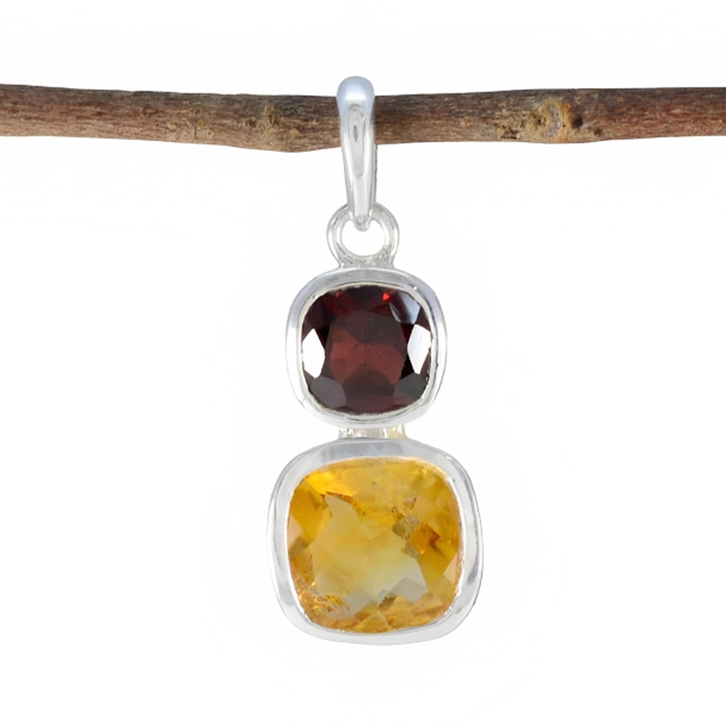 Multi Stone Whisper-thin Egyptian Silver Toi et Moi multicolor Pendant