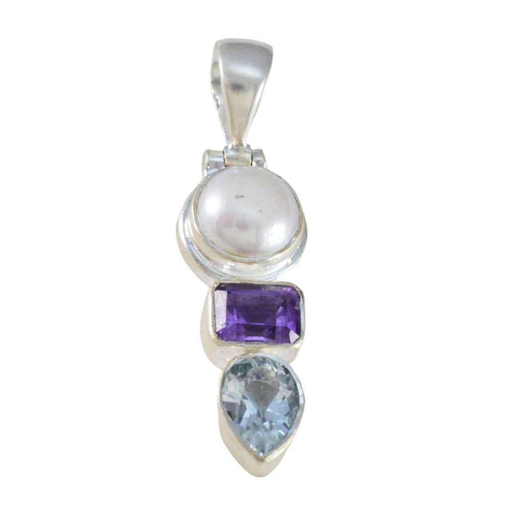 Multi Stone Classic American Sterling Silver Trilogy multicolor Pendant