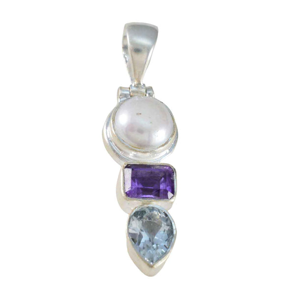 Multi Stone Classic American Sterling Silver Trilogy multicolor Pendant