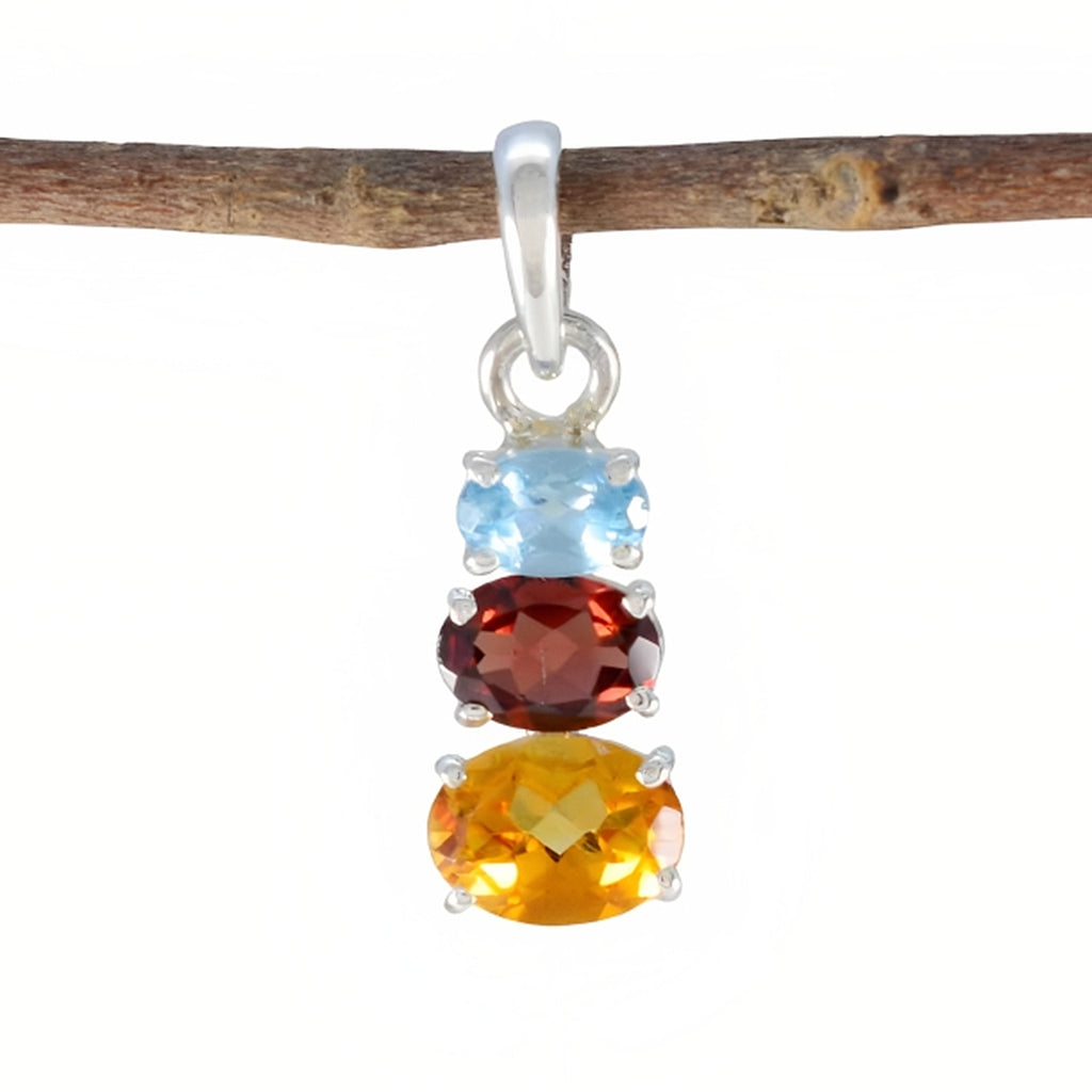 Multi Stone Delicate Russian Silver Trilogy multicolor Pendant