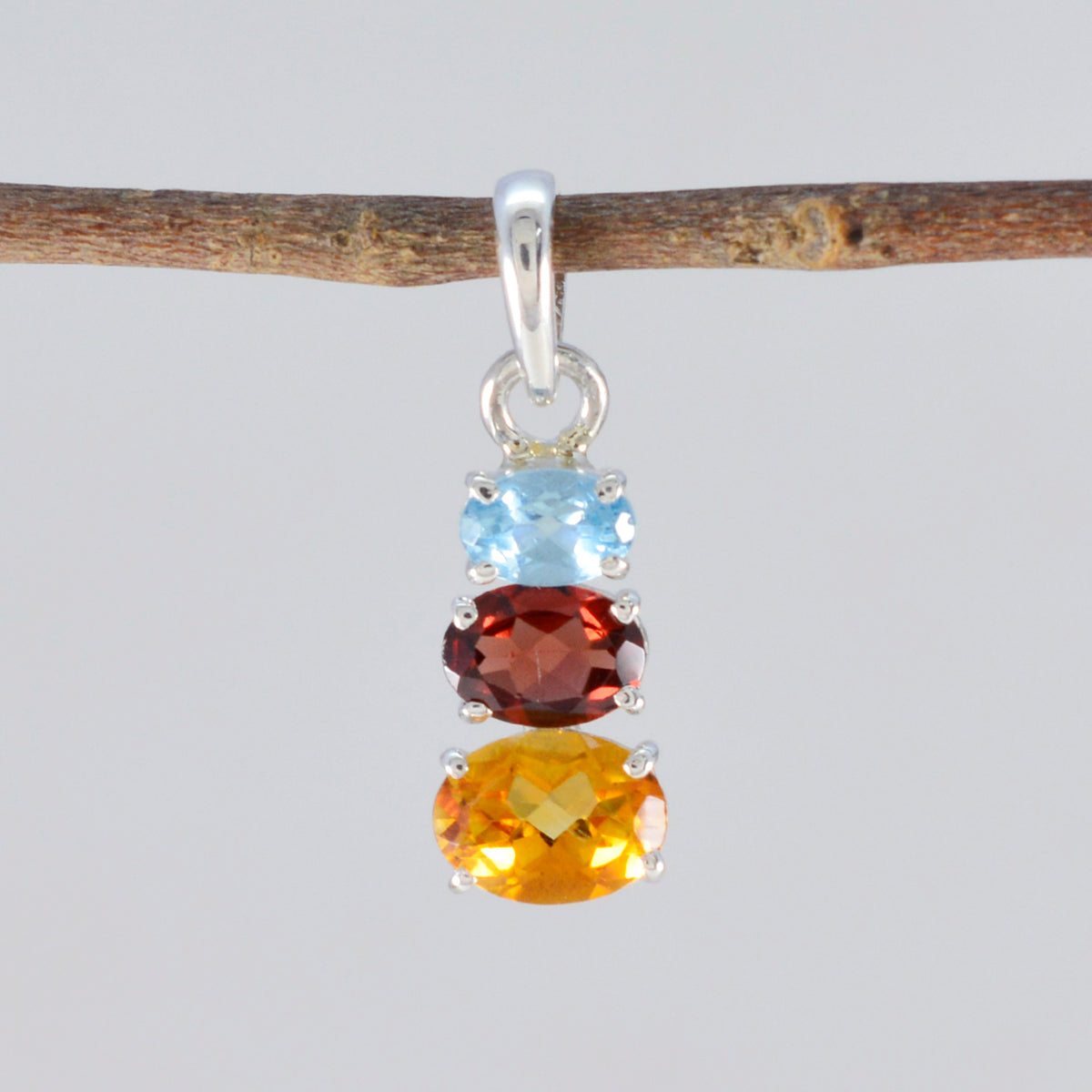 Multi Stone Delicate Russian Silver Trilogy Laura Eternity multicolor Pendant Jewelry