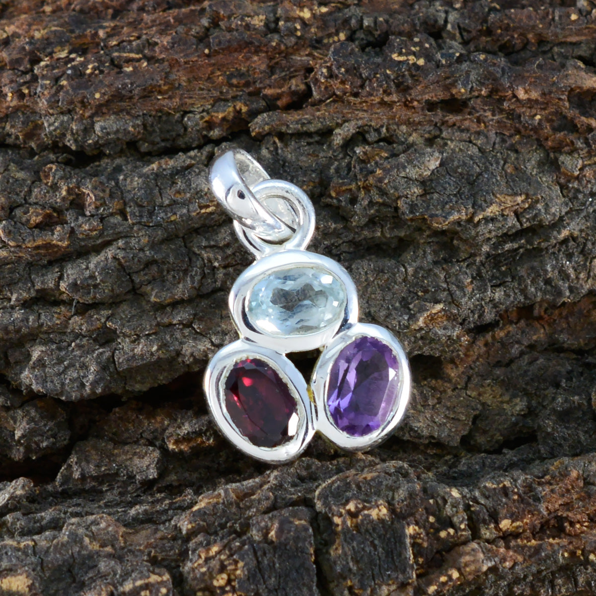 Multi Stone Delicate Egyptian 92.5 Silver Trilogy Lea Modern multicolor Pendant Jewellery