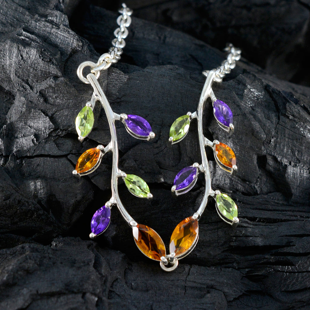 Multi Stone Statement American 925 Silver multiple Zoe Artisan multicolor Pendant Jewelry