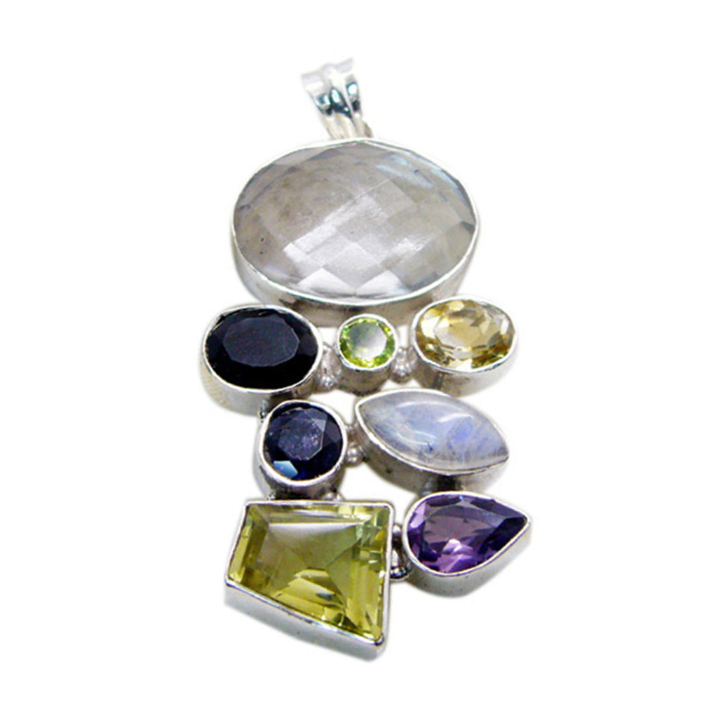 Multi Stone Chunky Turkish 925 Silver multiple multicolor Pendant