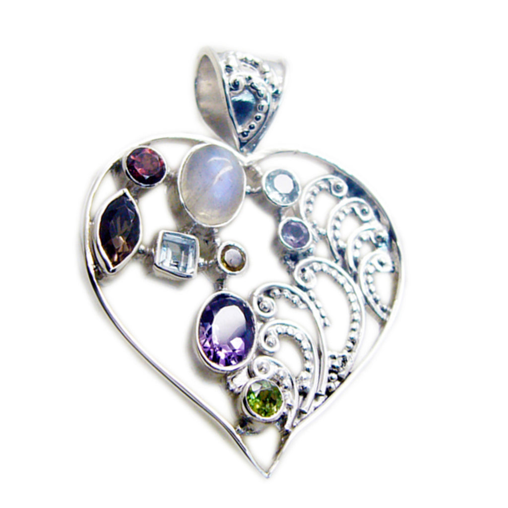 Multi Stone Edgy Russian 92.5 Silver multiple multicolor Pendant