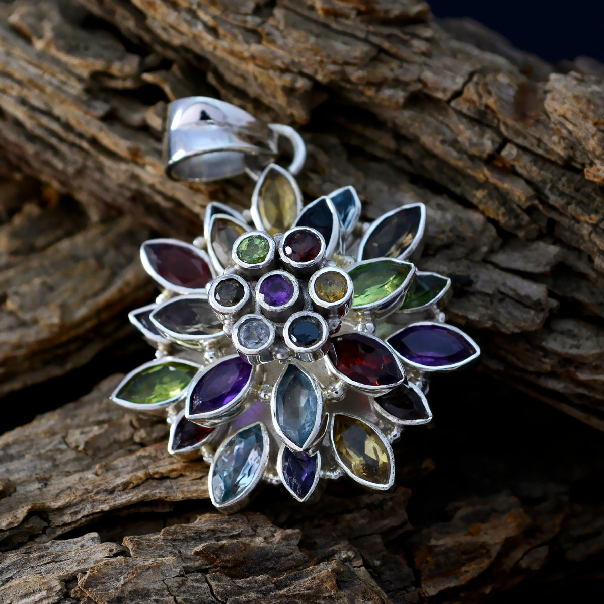 Multi Stone Chunky Russian 925 Silver multiple Lucia Traditional multicolor Pendant Jewelry