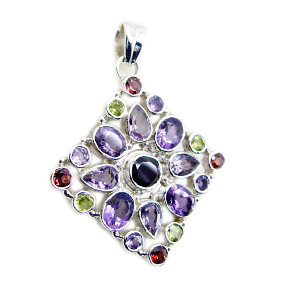Multi Stone Chunky American 92.5 Silver multiple Victoria Cultural multicolor Pendant Jewellery Второстепенное изображение товара