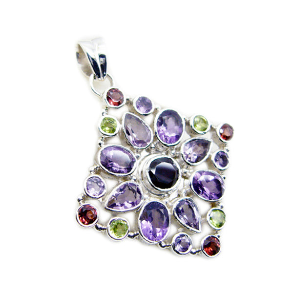 Pendentif multi-pierres épais en argent 92,5 américain, bijoux multicolores de la culture Victoria