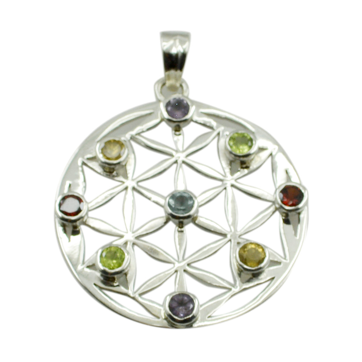 Multi Stone Statement Spanish 92.5 Silver Navratna multicolor Pendant