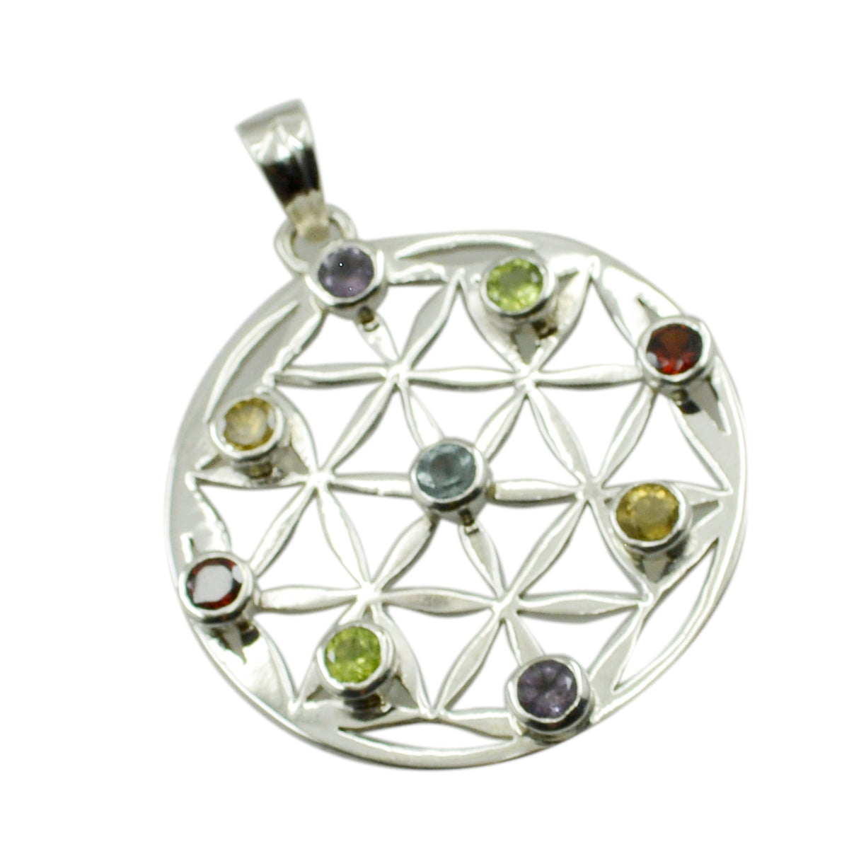 Multi Stone Statement Spanish 92.5 Silver Navratna Hazel Filigree multicolor Pendant Jewellery