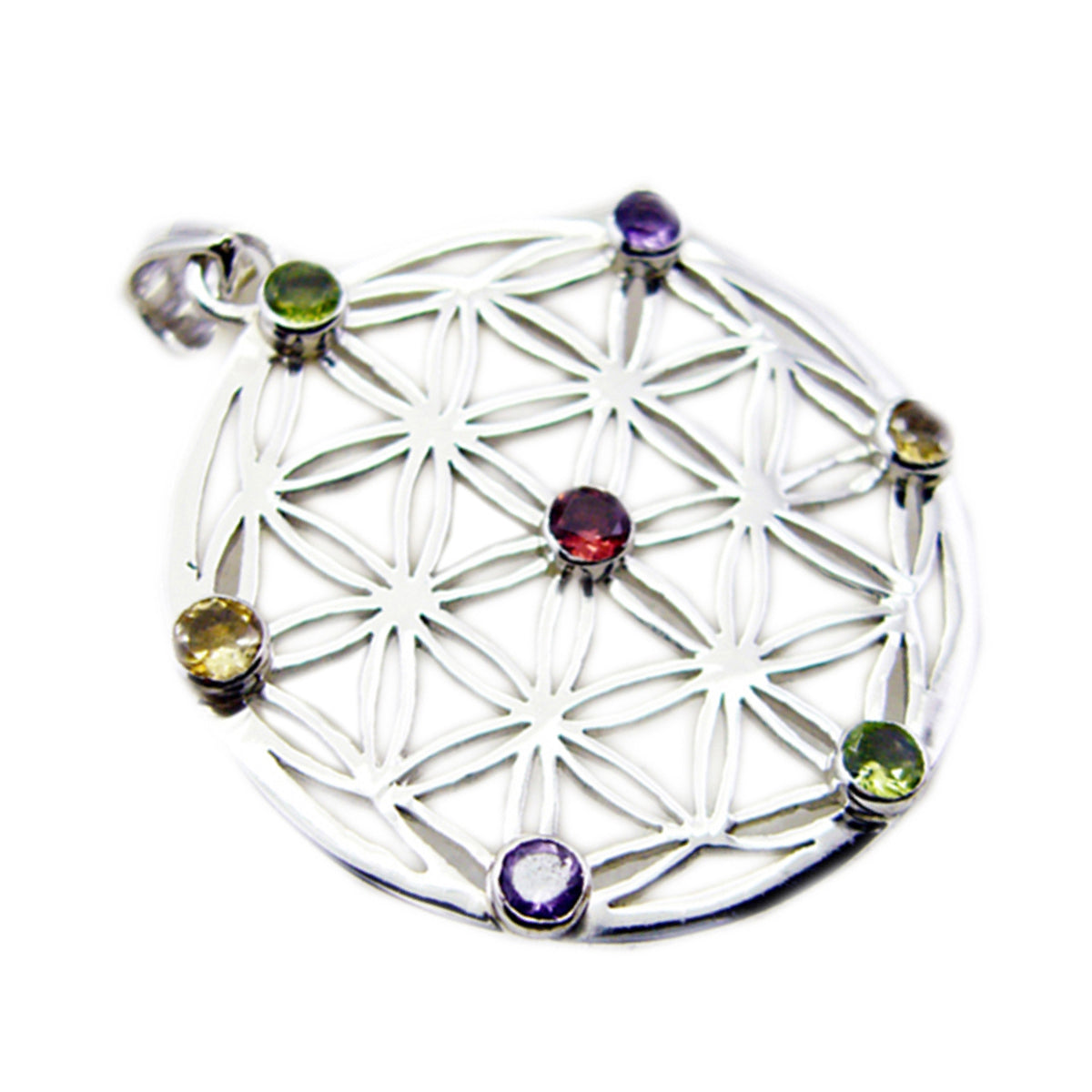 Multi Stone Statement Spanish 92.5 Silver multiple Lea Geometric multicolor Pendant Jewellery