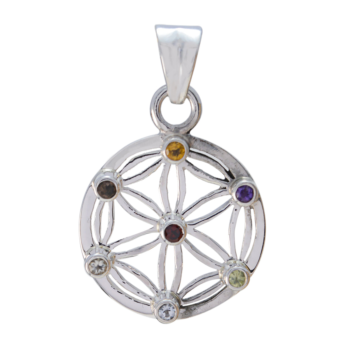 Multi Stone Featherlight Italian 925 Silver multiple multicolor Pendant