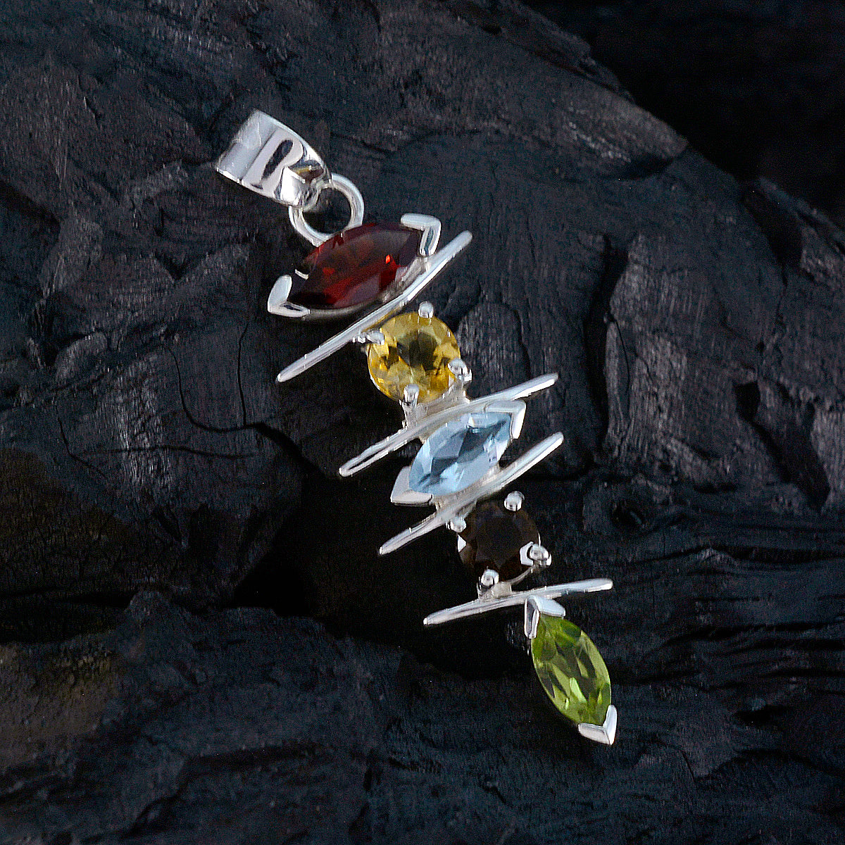 Multi Stone Tiny Latijns-Amerikaanse Sterling Zilveren Penta Clara Moderne veelkleurige Hanger Sieraden Hoofdafbeelding