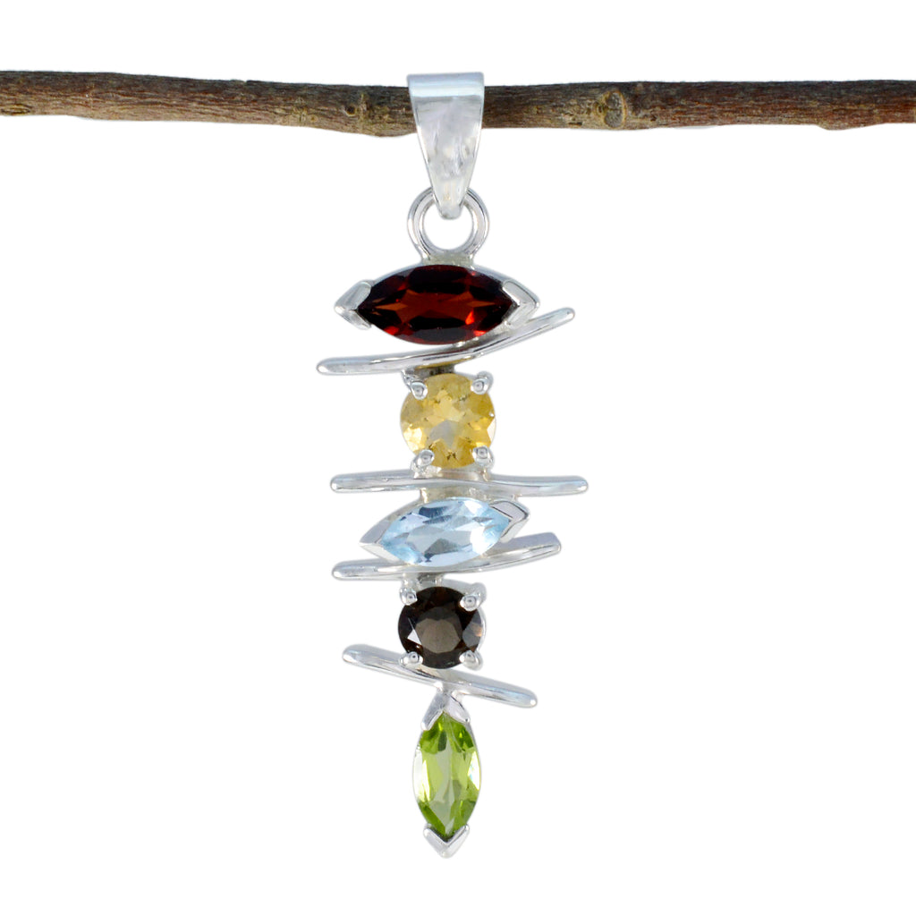 Multi Stone Tiny Latin American Sterling Silver Penta multicolor Pendant
