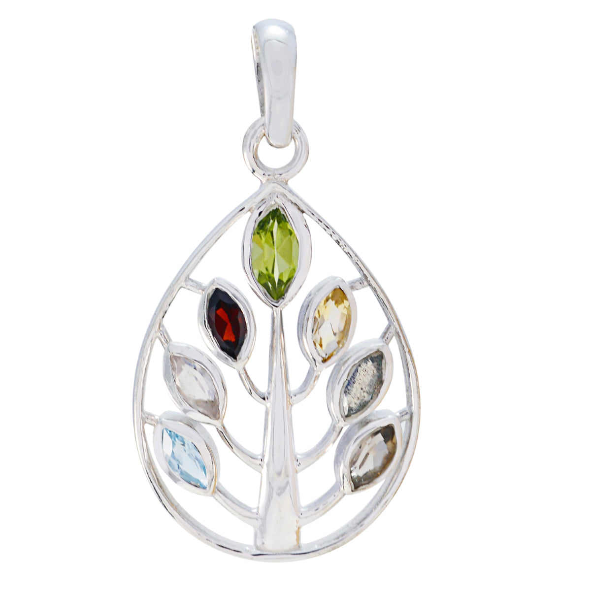 Multi Stone Tiny Egyptian 925 Silver Hepta multicolor Pendant