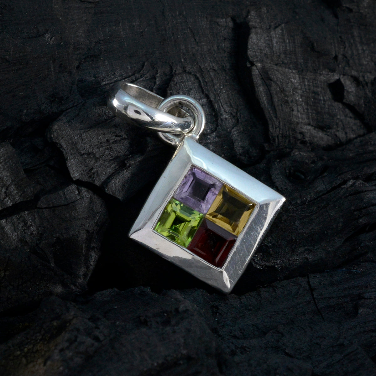 Multi Stone Whisper-thin Moroccan 925 Silver quarter Marie Abstract multicolor Pendant Jewelry