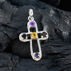 Multi Stone Dainty Egyptian Sterling Silver quarter Bianca Signet multicolor Pendant Jewellery
