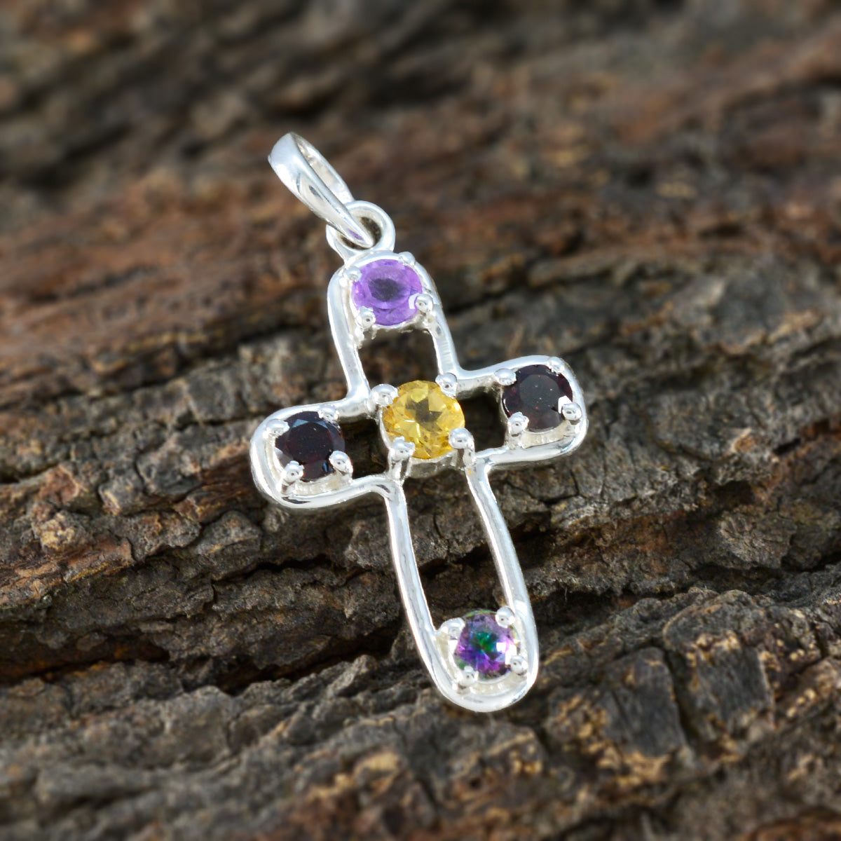 Multi Stone Dainty Egyptian Sterling Silver quarter Bianca Signet multicolor Pendant Jewellery