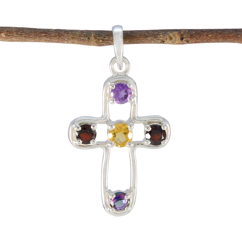 Multi Stone Dainty Egyptian Sterling Silver quarter multicolor Pendant