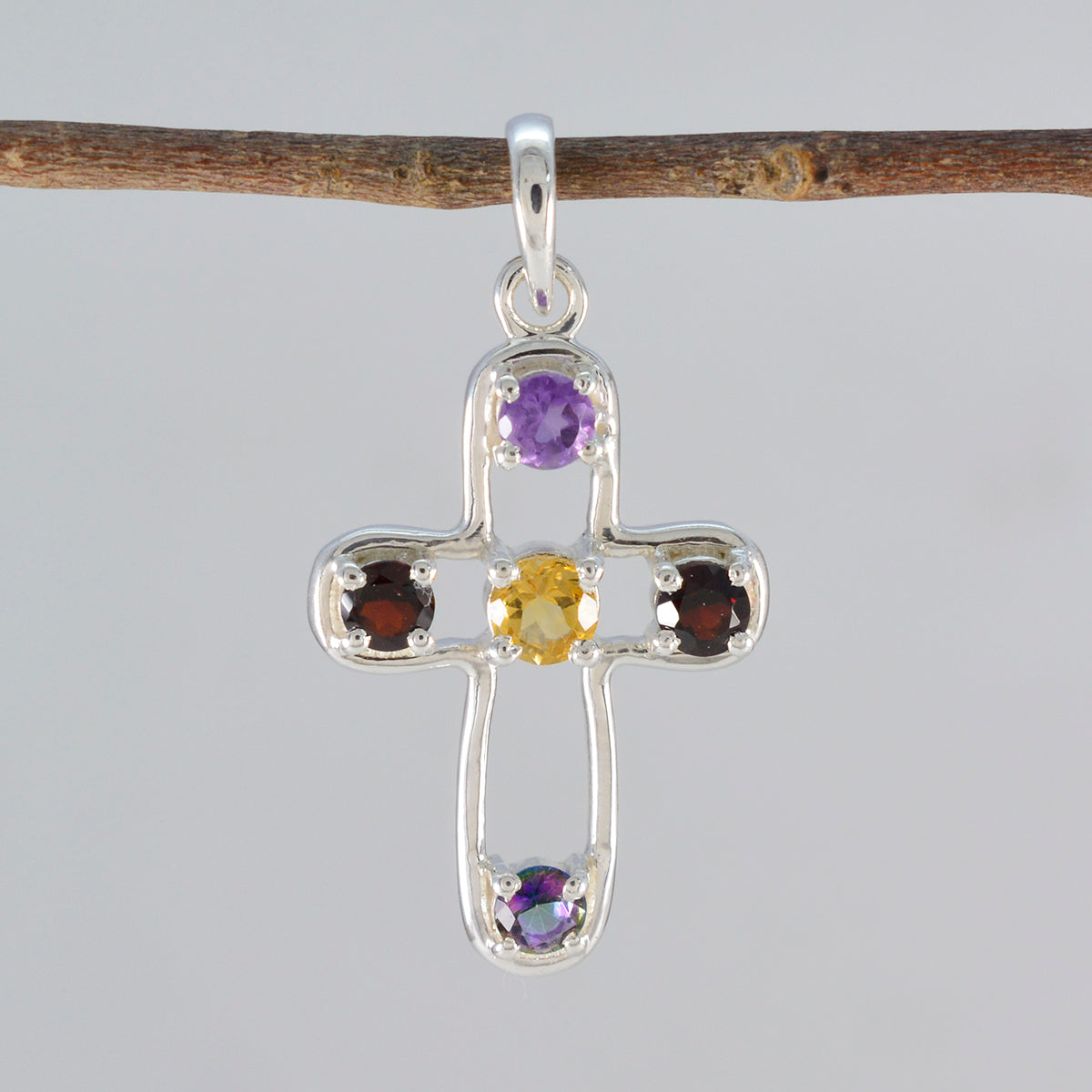 Multi Stone Dainty Egyptian Sterling Silver quarter Bianca Signet multicolor Pendant Jewellery