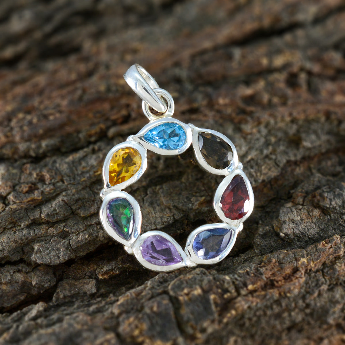 Multi Stone Dainty Mexican 925 Silver Hepta Isabelle Love multicolor Pendant Jewelry