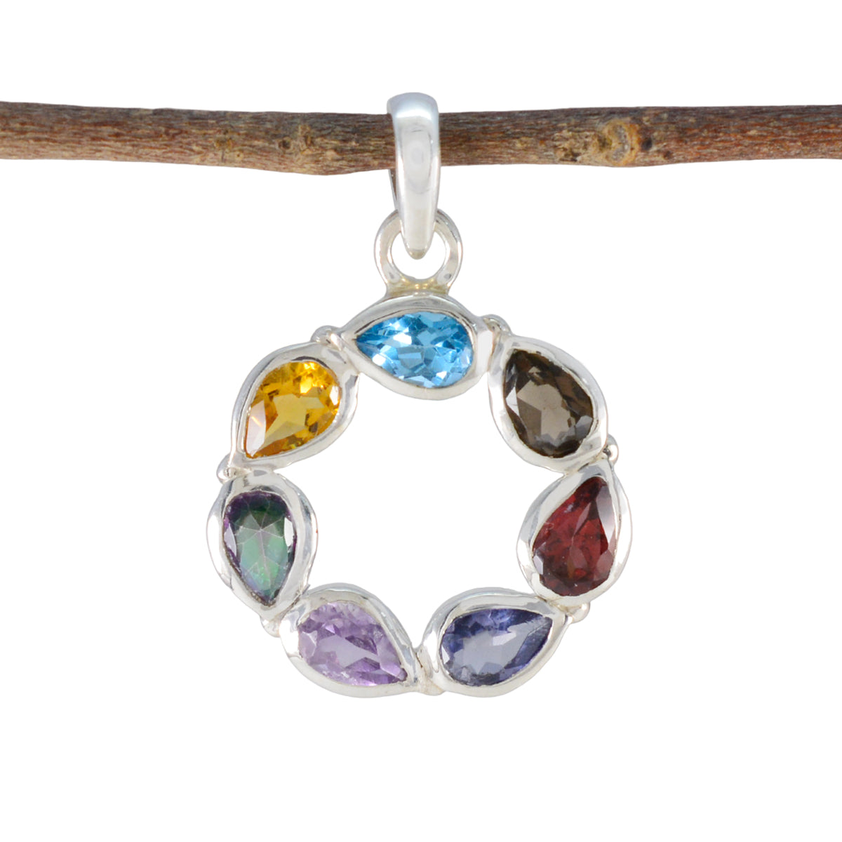 Multi Stone Dainty Mexican 925 Silver Hepta multicolor Pendant Immagine principale del prodotto