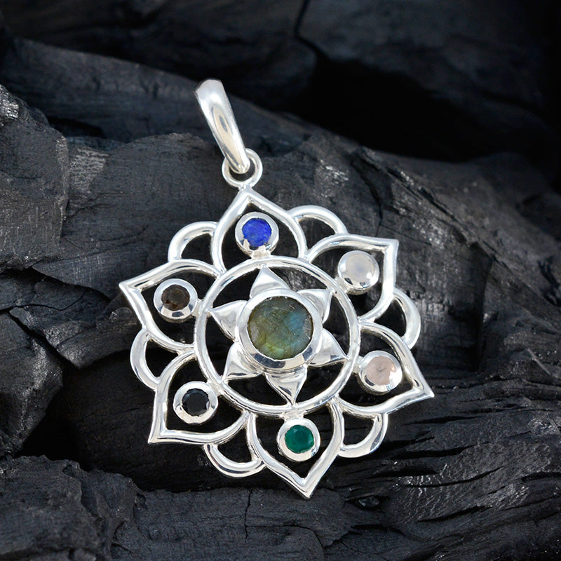 Multi Stone Classic American 92.5 Silver Hepta Mia Rope-Wire multicolor Pendant Jewellery